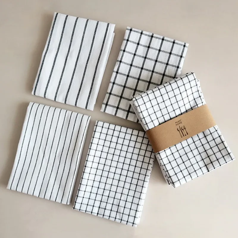 

4Pcs/set 50x70cm Classical Plaid Striped Cotton Tea Towel Kitchen Table Napkin Cleaning Cloth Xmas New Year Party Gift