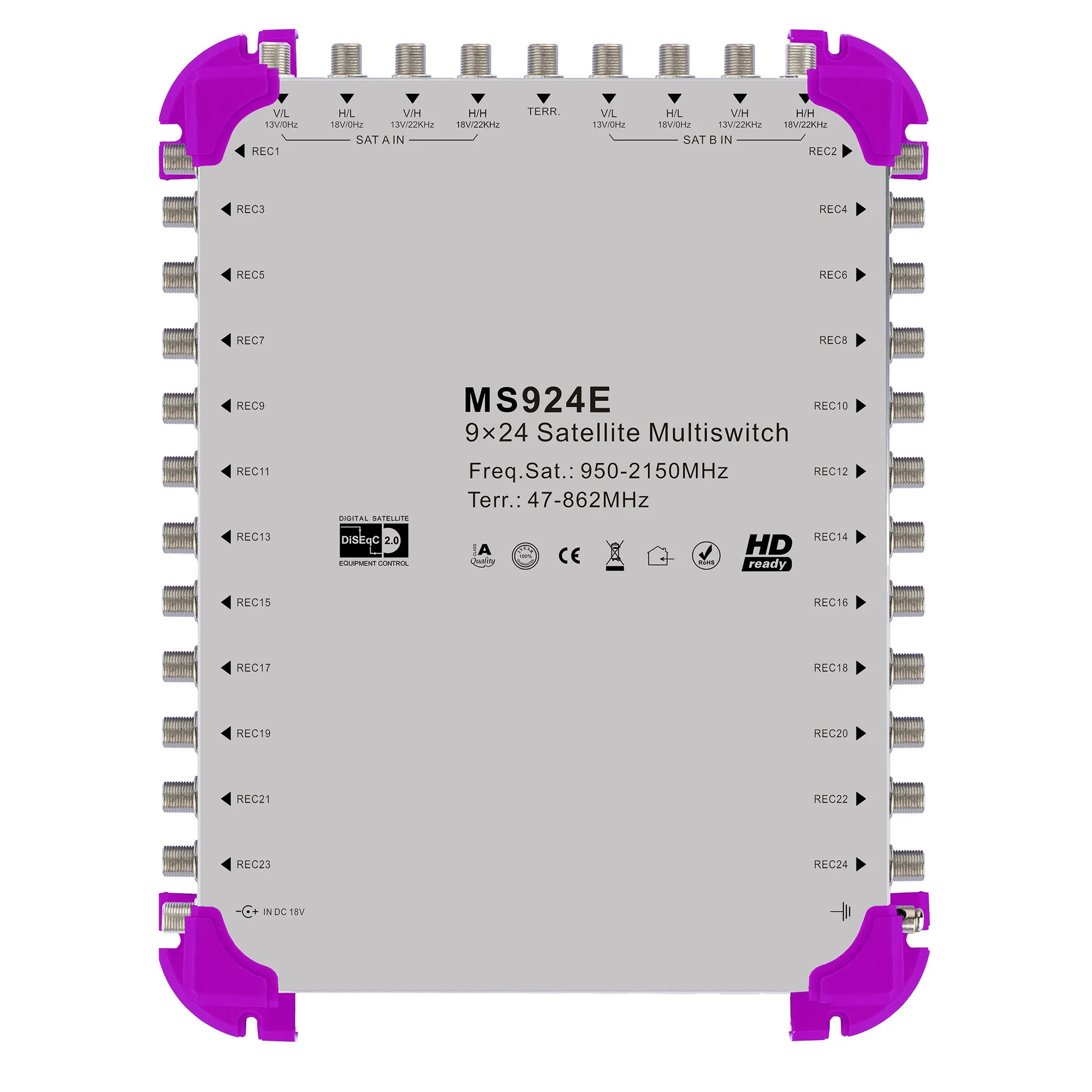 Satellite signal power splitter 9 in 8 out cascade switch diseqc satellite multiswitch