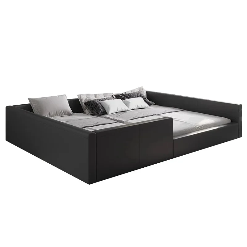 high quality King size meters mother and child tatami, splicing black leather bed