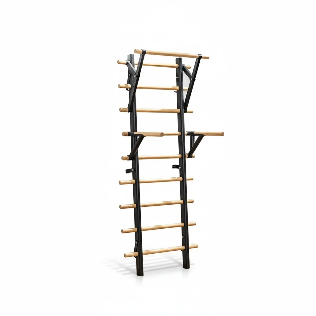 

Swedish Ladder, Steel and Wood Stall Bars with Pull-up Bar, Wall Mounted Rehabilitation Equipment for Home Fitness Gym