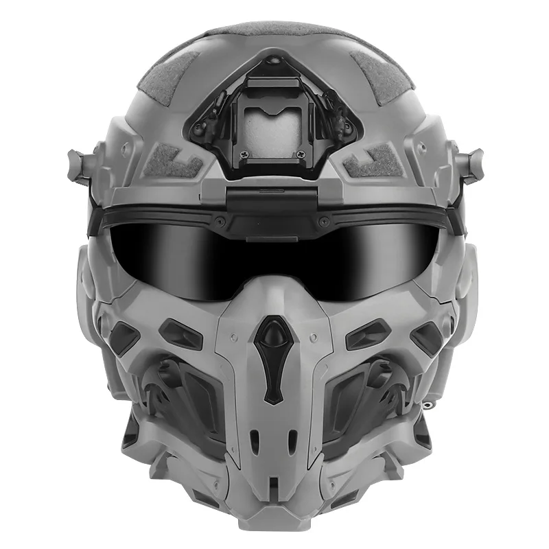 Assault Helmet Tactical Mask, Integrated Design, Built-in Communication Headset, Anti-Fog Fan, Replaceable Lenses