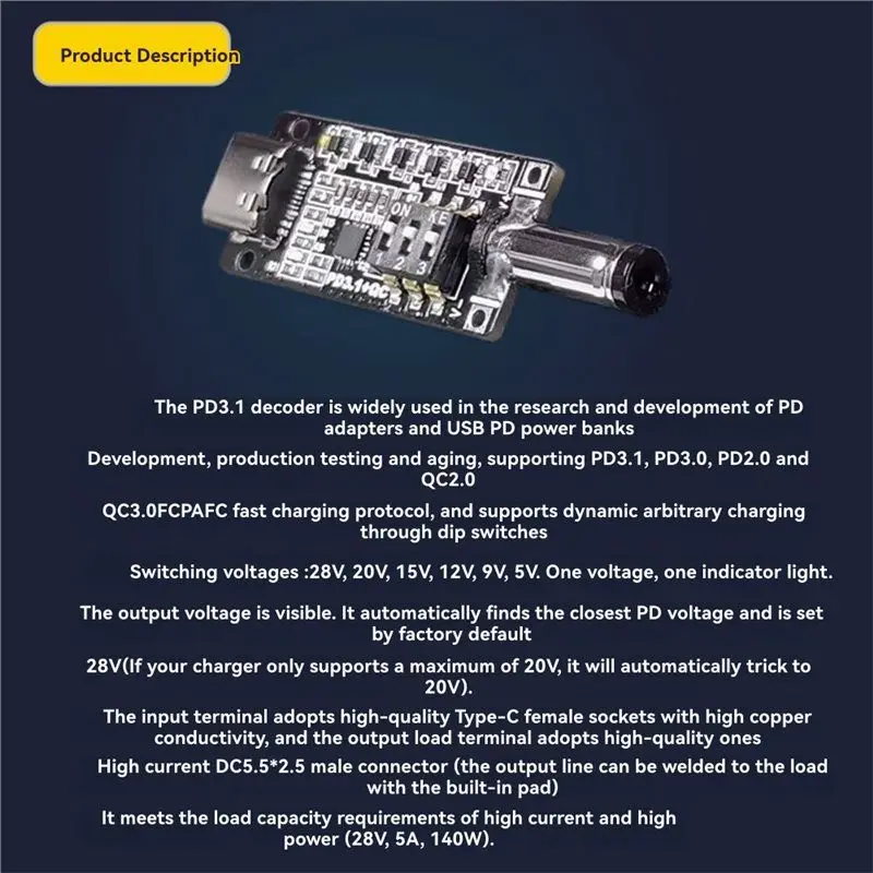 DTB7 Decoy Fast Charge Trigger Fast Charge Decoy Device PD3.1 Fast Charge Trigger Type-C Charge Trigger 28V5A 140W