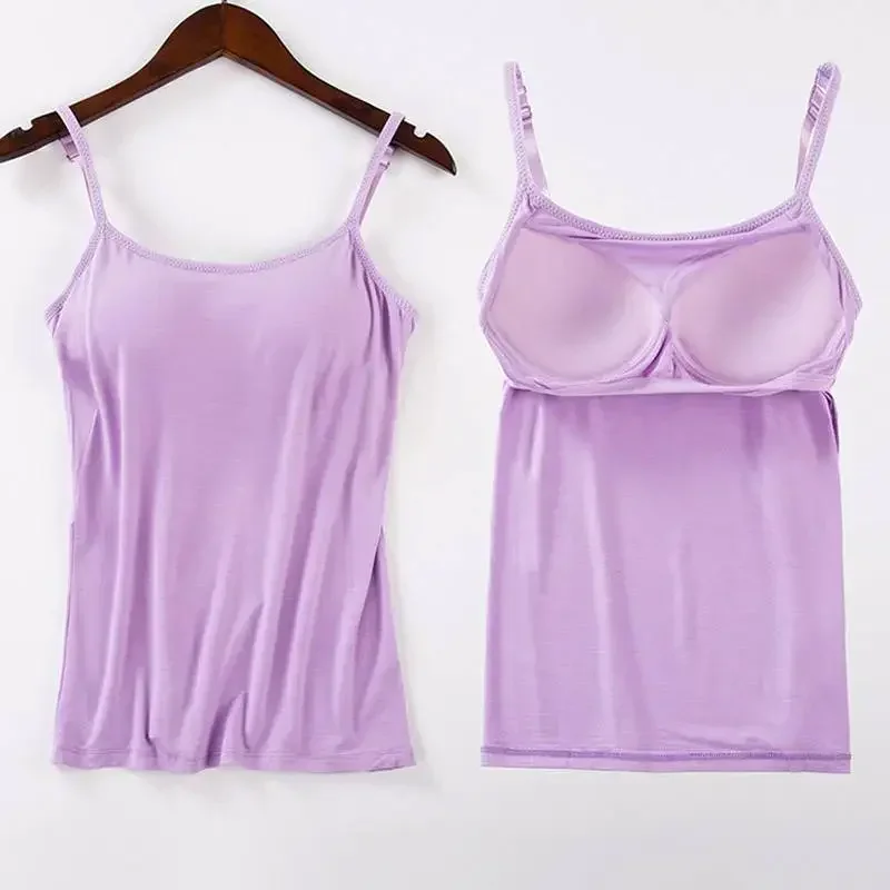 Tank Top Women Pad Bra Bustier Bralette Top Solid Color Built In Bra Padded Camisole Ladies Tank Tops Camisole Sling