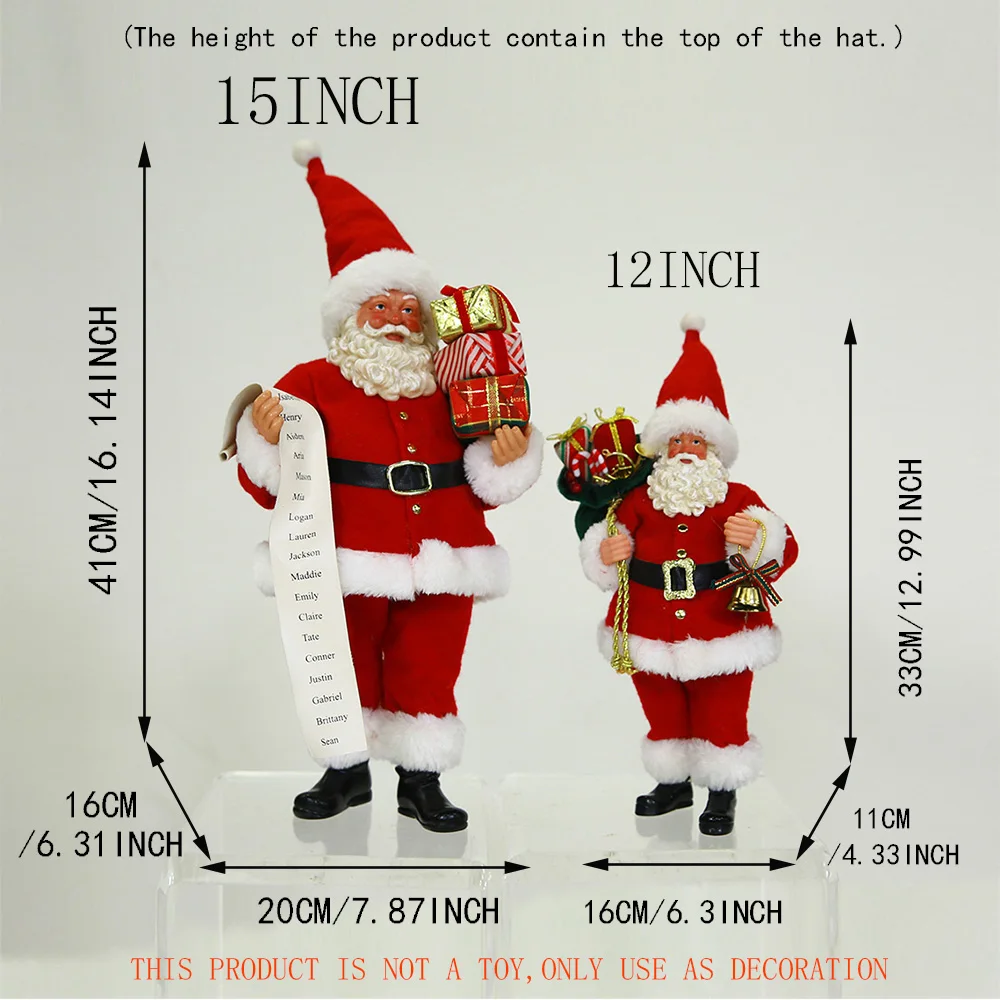 Santa Claus Classic Red Christmas Santa Claus Figurine Have Goody Bag Present Boxes Bell Xmas New Year Decoration Ornaments