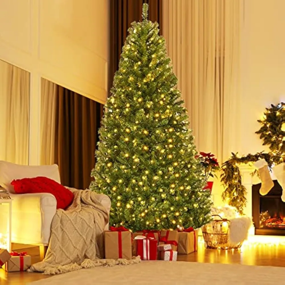 8ft Prelit Christmas Tree, with 2944 PVC Branch, 1000 Dual-Colored LED Lights, 11 Lighting Modes & Foldable Base, Xmas Tree