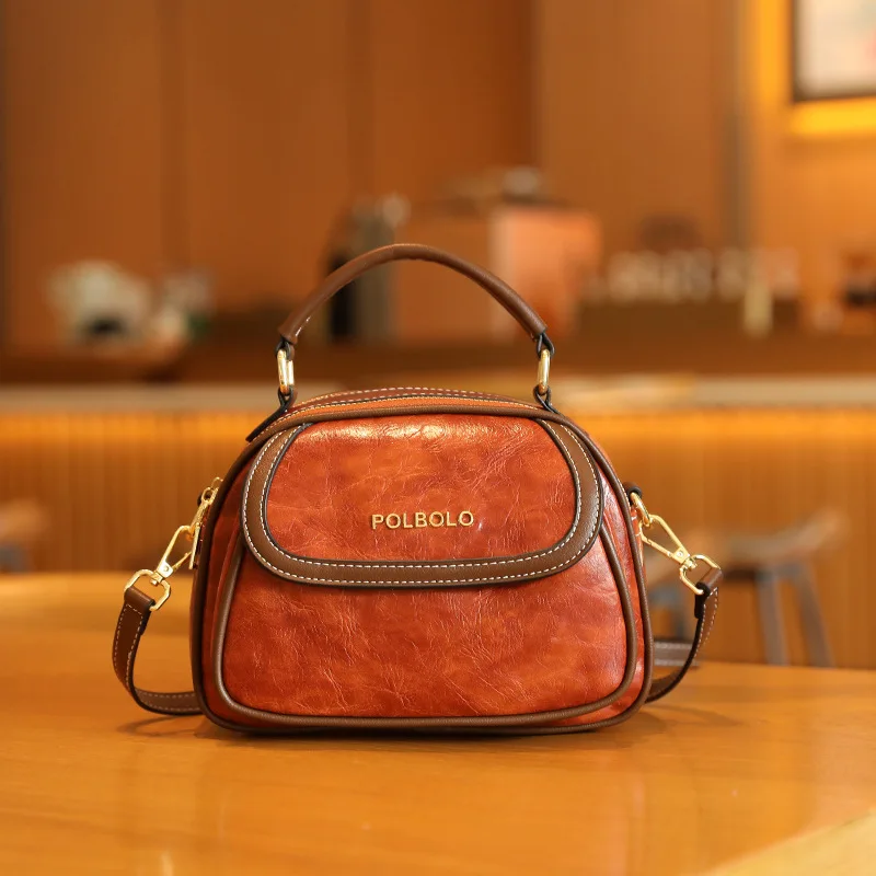 

Hong Kong Genuine Leather Handbag Women's 2025 New Retro Small round Bag New Chinese Sle Single oulder Slant Cross Middle...