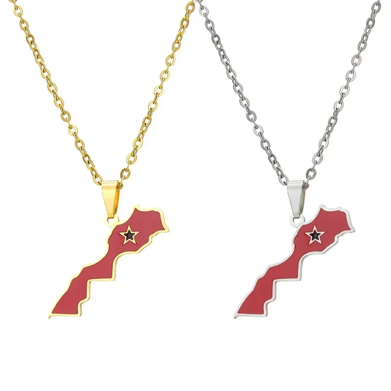 

Jewelry Morocco Map Pendant Patriotism Jewelry 18K Gold Plated Necklace Pendant Enamel Country Map Gift