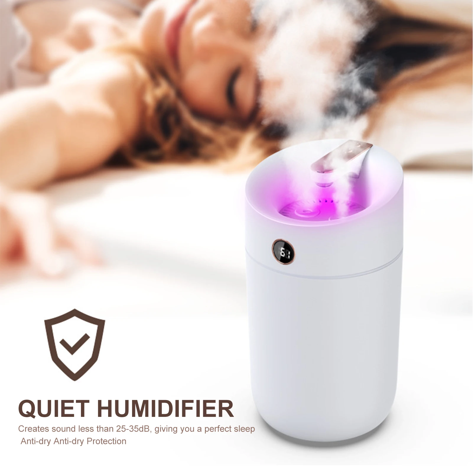 3L Mist Humidifier Diffuser with Humidity Display Double Nozzle Cool Mist Humidifier Quiet Colorful Night Light Humidifier