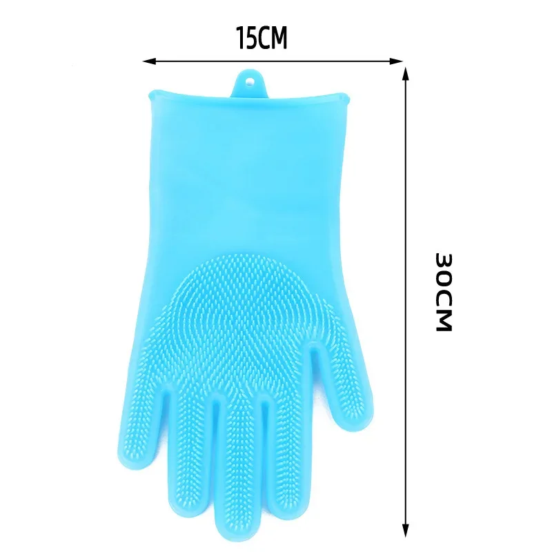 1 Pair Dishwashing Cleaning Gloves Magic Silicone Rubber Dish Washing Gloves for Household Sponge Scrubber Kitchen Cleaning Tool