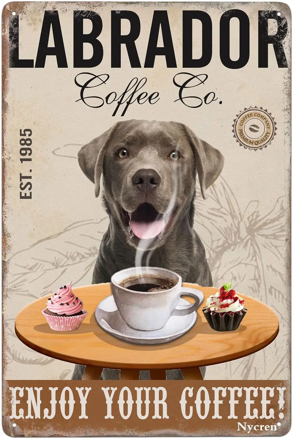 Retro Tin Sign Labrador Retriever Dog Enjoy Your Coffee Rustic Decoration Vintage Sign Home Kitchen Diner Restaurant Bar Cafe Cl