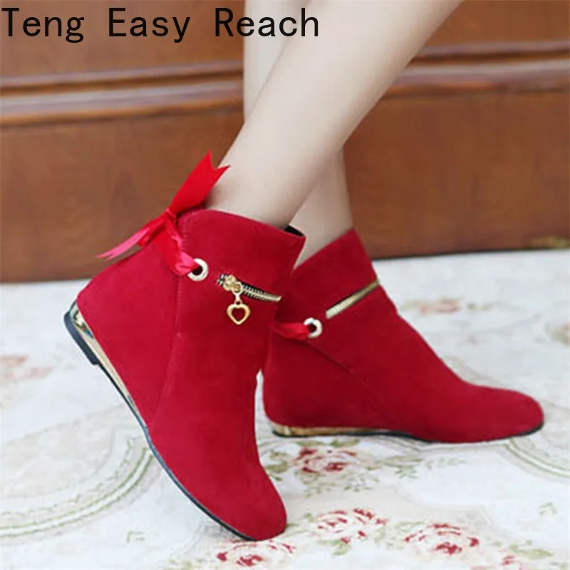 Sweet Bow Ankle Boots Women Faux Suede Boots Short Fashion Round Toe Solid Ankle Boots Woman Plus Size 35-43