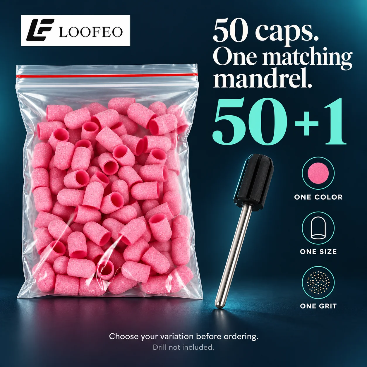 50 Domed Nail Sanding Caps And 1 Rubber Mandrel 2.35mm Shank Replaceable Abrasive Sleeves For Gel Refinement And Manicure Filing