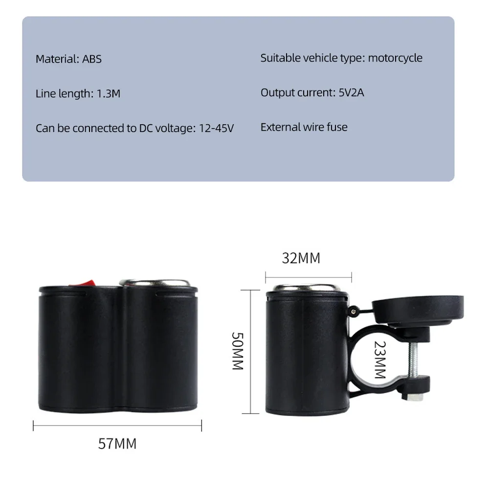 Motorcycle Handlebar Phone Charger Waterproof USB Power Adapter 12V 2.0A with Switch Cigarette Lighter For GPS Navigation DVR