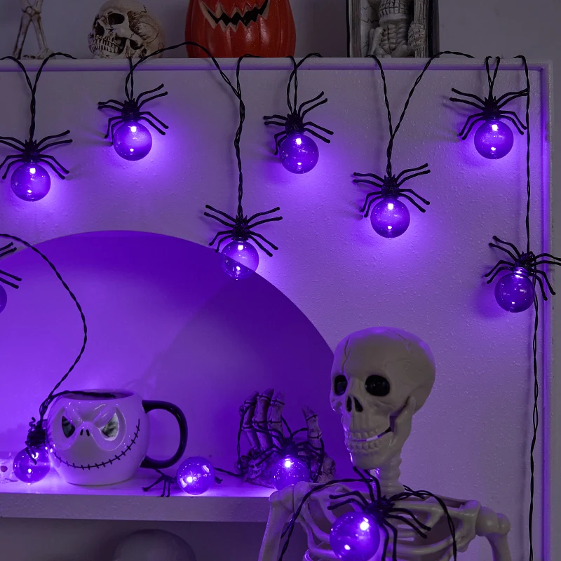 Halloween Decor Spider String Lights, Battery Powered Purple LED Lamp for Outdoor Indoor Halloween Christmas Patio, Garden Decor