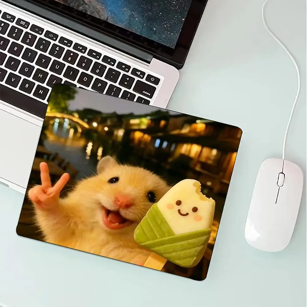 Cute Hamster Mouse Pad Non-Slip Rubber Base Lovely Pet Hamster Print Desk Mat Square Mouse pad For PC Laptop Office Work
