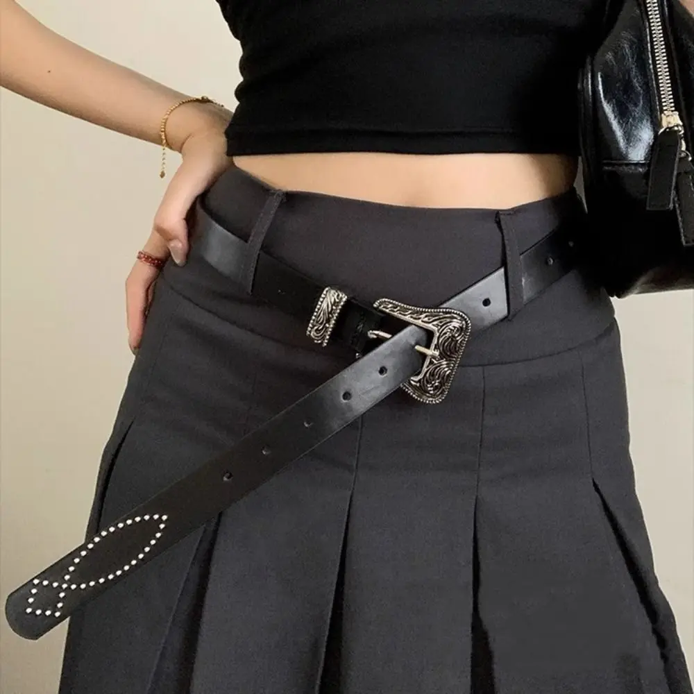 

Повседневный ремень из искусственной кожи в стиле панк с винтажной гравировкой Y2K, джинсовый ремень, уличный стиль, металлическая пряжка, женский поясной ремень для дерзких девушек