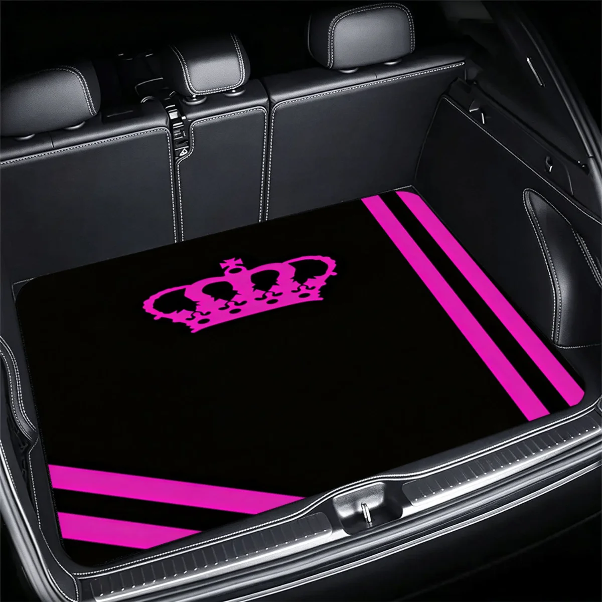 Pink Crown Stripe Car Trunk Mat Universal Fit Non-Slip Waterproof Cargo Liner for Sedan SUV CUV Interior Protection Accessories