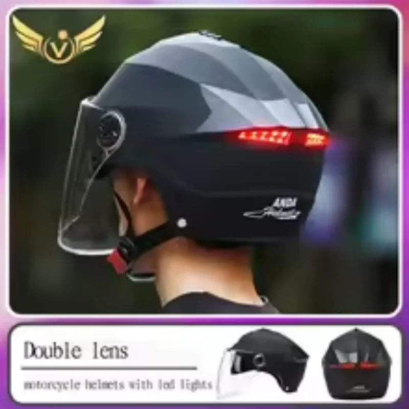 

Motorcycle Helmets With Led Lights Moped Helmet Electric Scooter for Men Women With Double Visor Rechargeable Bicycle Light Bike
