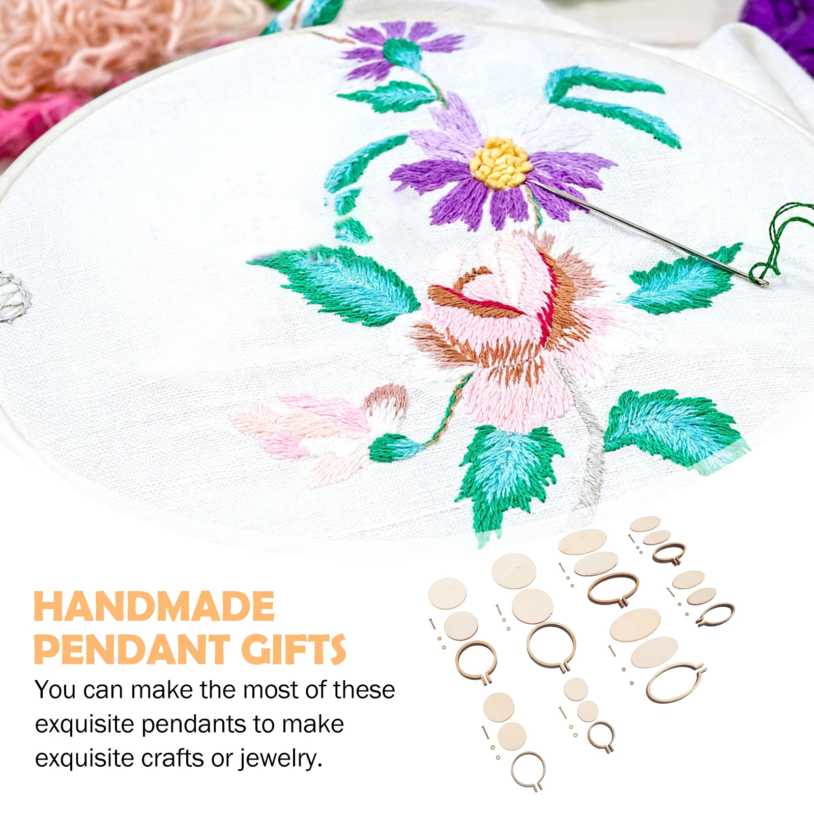 

8 Sets Mini Embroidery Stretch Jewelry Bracelet Pendants Hoops for Crafts Kit Wood Hanging Beginner Tambour Beading