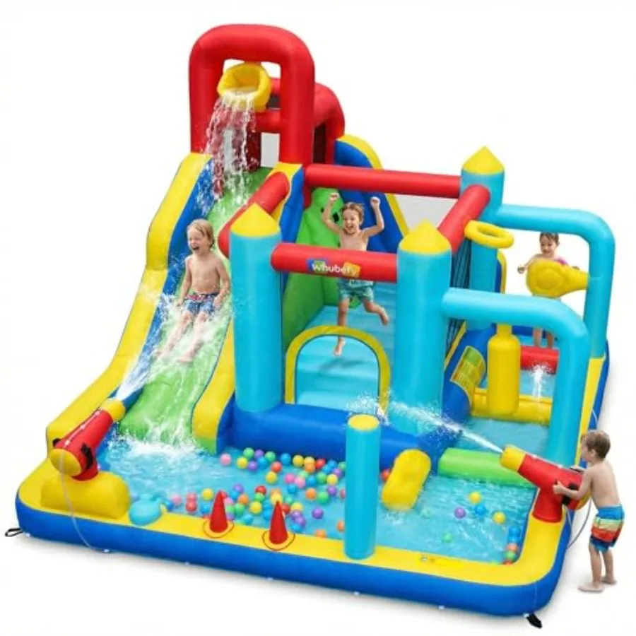 

Надувная водная горка-батут с воздуходувкой 550 Вт, надувной аквапарк-полоса препятствий 13-в-1, 13,3' x 10,8'