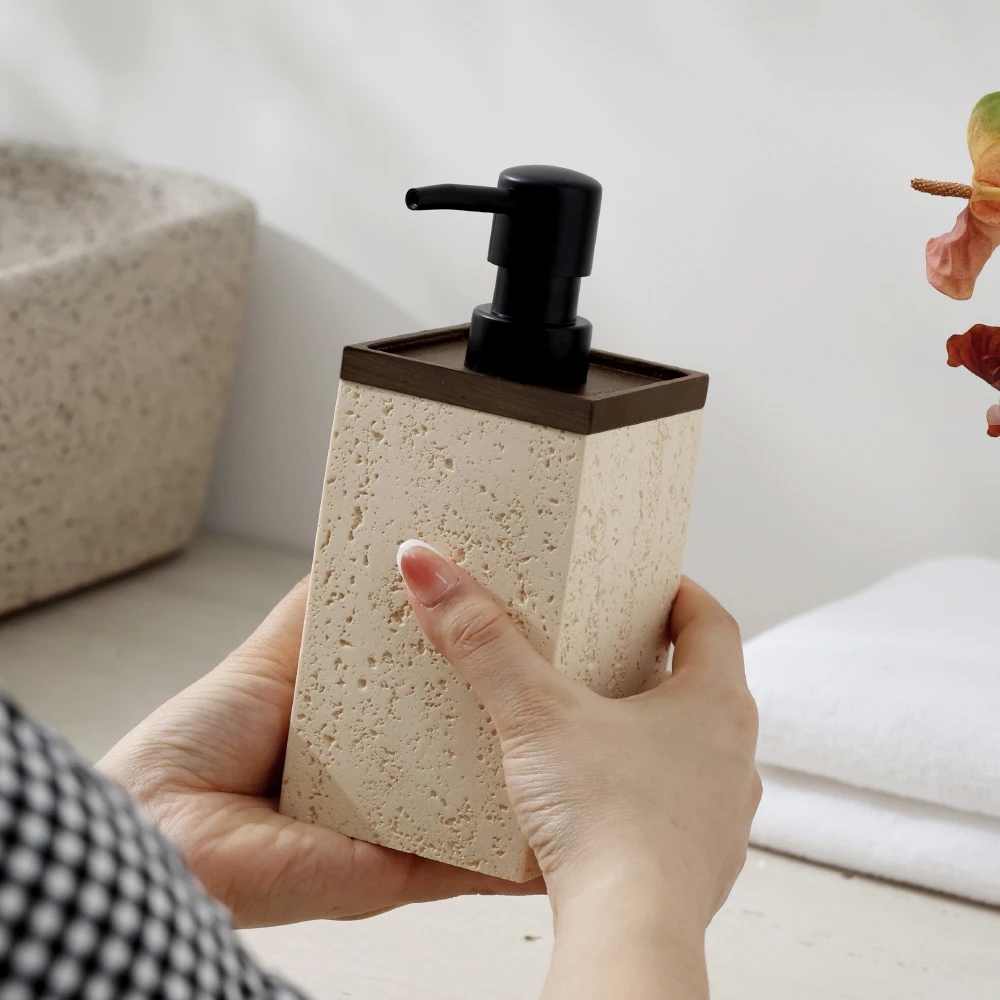 AhunderJiaz Vintage Natural Travertine Hand Sanitizer Bottle Push-On Storage Jar Bathroom Tabletop Ornament Home Decor