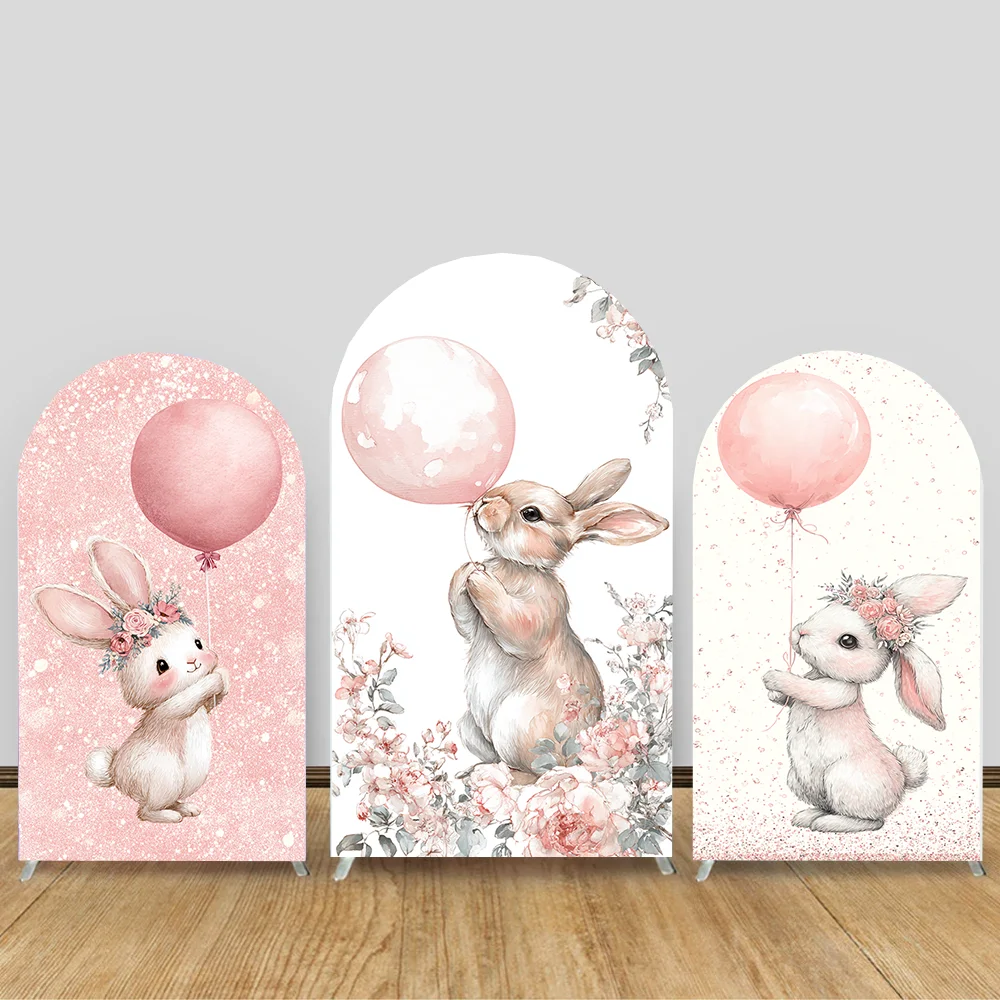 

Customizable Double-Sided Arch Background Cute Rabbit Bohemian Flower Girl Birthday Baby Shower Decoration Background