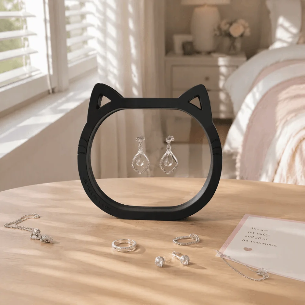 Cute Cat Ear Shaped Jewelry Boxes Transparent Dustproof PE Film Jewelry Display Rack Portable Organizer Floating Storage Boxes