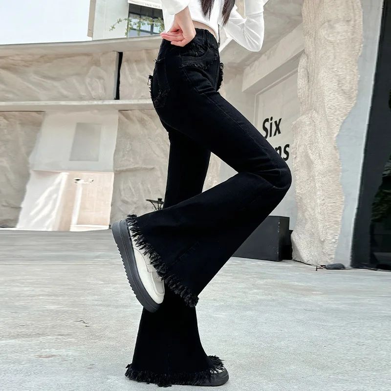 جينز بناتي من 4 إلى 14 سنة لربيع وخريف 2025 إصدار كوري جديد للأطفال سراويل غربية مضيئة سراويل جينز للفتيات #5