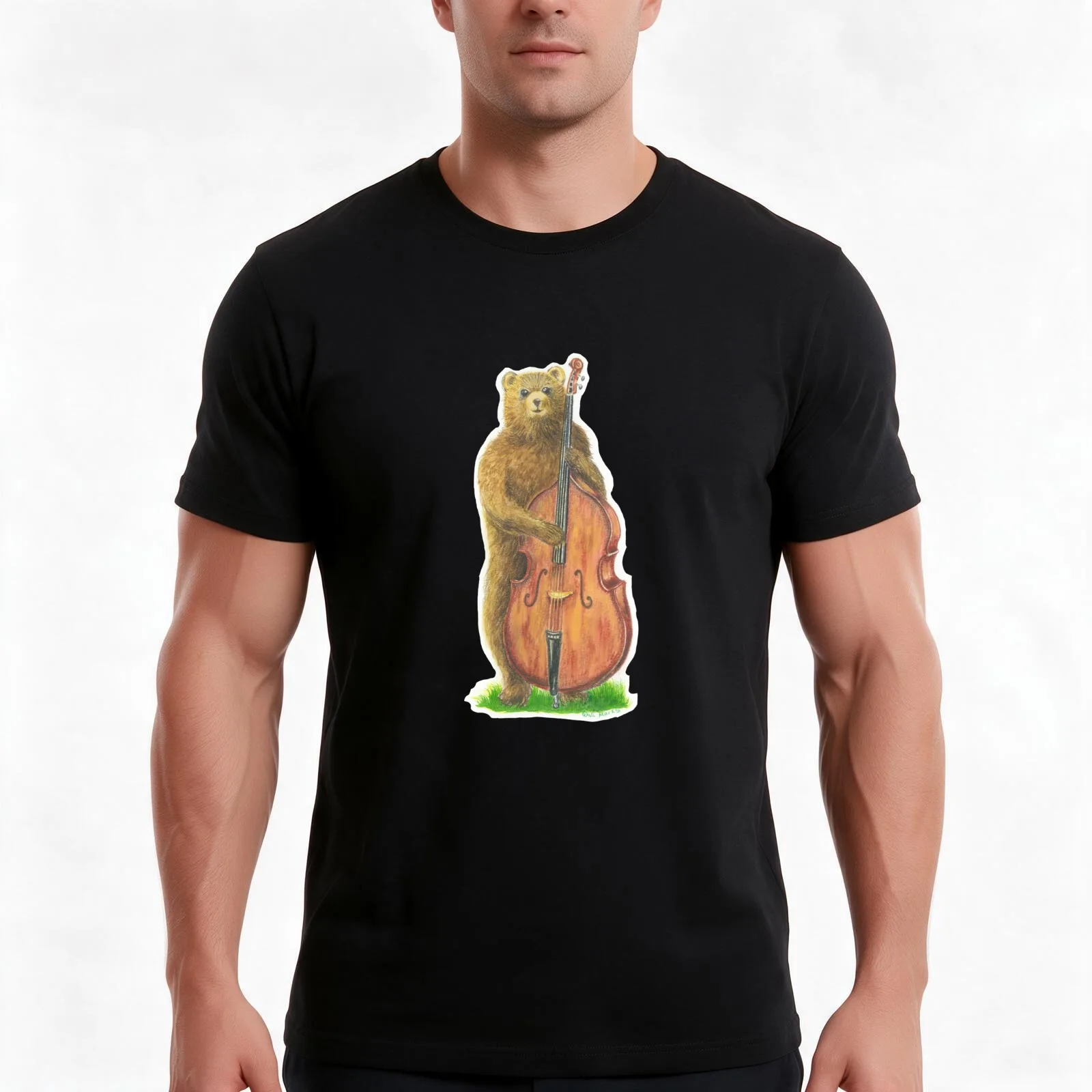 Bluegrass Bass Animal Bear T-Shirt Summer Casual Cotton Tee Oversized Streetwear Tops Vintage Graphic Print Unisex Men Women
