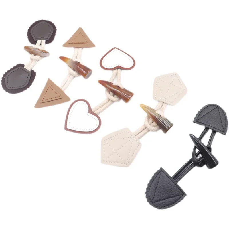 1 Pair Horn Buckle Leather Patch Horn Buttons for Overcoat Decoration Sewing Accessories DIY Apparel Craft Needlework Material