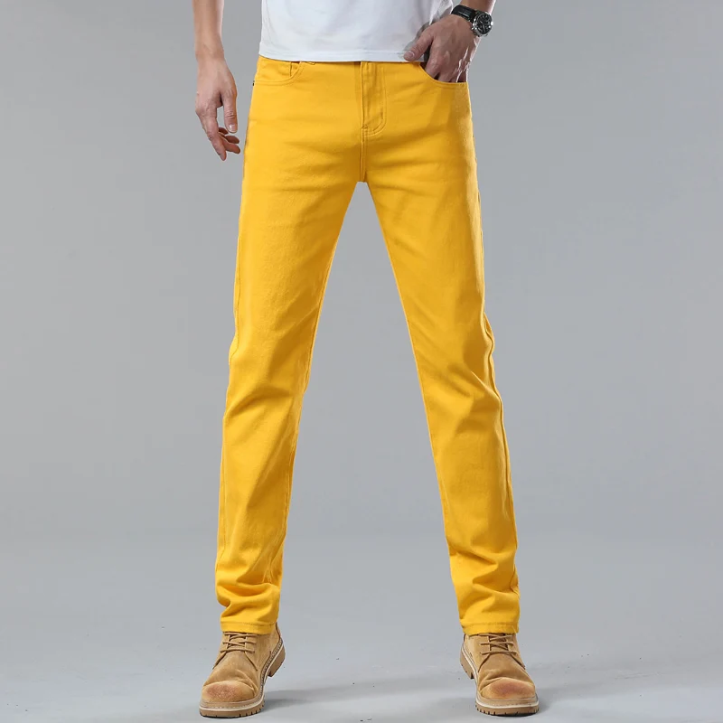 2024 New White Jeans Men\'s Trousers 98% Cotton Mid-waist Slim Pencil Pants Denim Pants Stretchy Fashion Personality Men Clothing