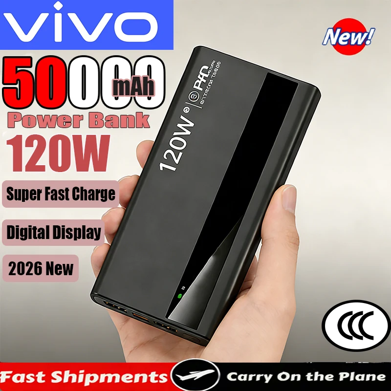 

VIVO 50000 мАч Power Bank 120 Вт Сверхбыстрая зарядка Портативный с цифровым дисплеем USB-порты Type-C для iPhone Samsung 2026 Новый