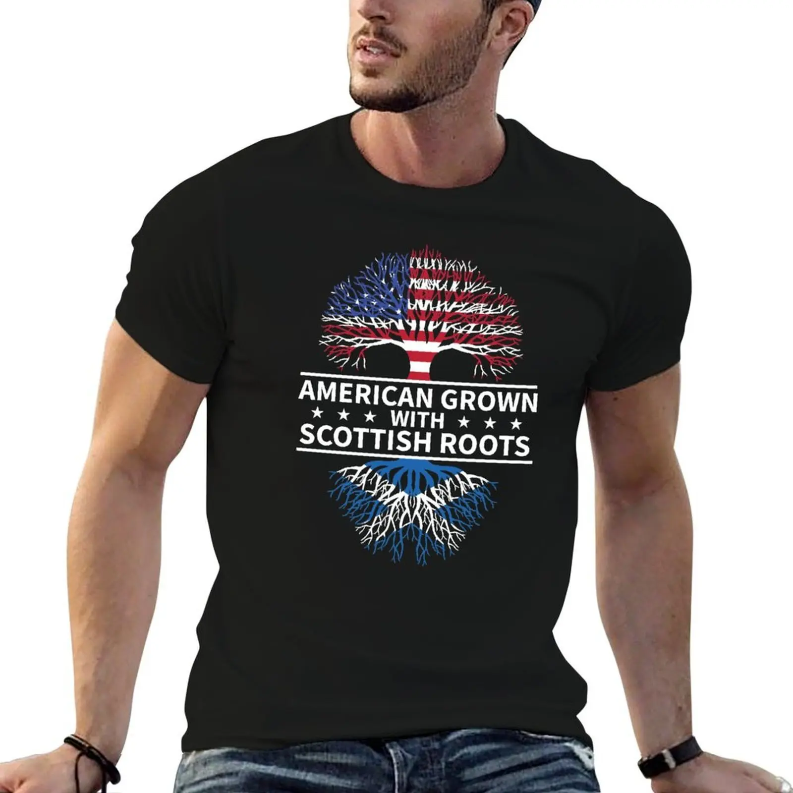 

American Grown With Scottish Roots T-Shirt cotton t shirt pack man t shirt cotton man t shirts cotton T-Shirt