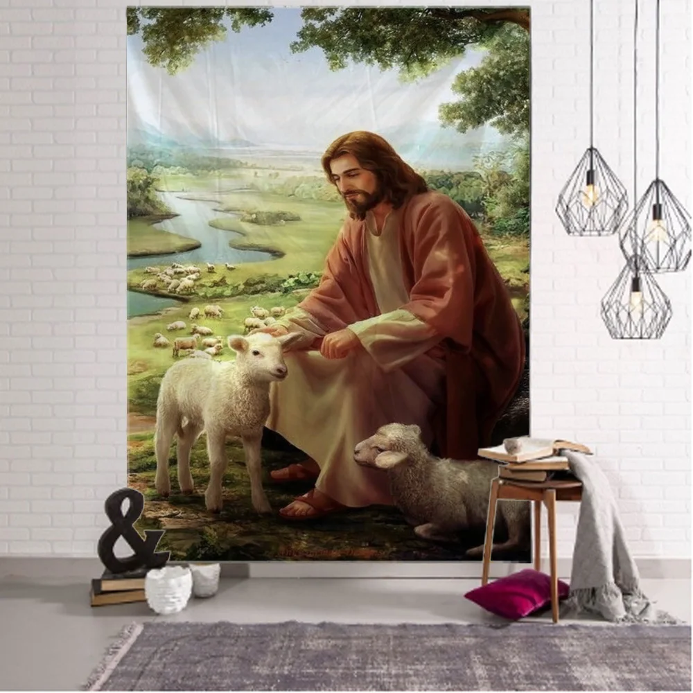 Vintage oil painting tapestry Christmas scene Jesus angel Easter wall hanging Christ art home living room bedroom decoration