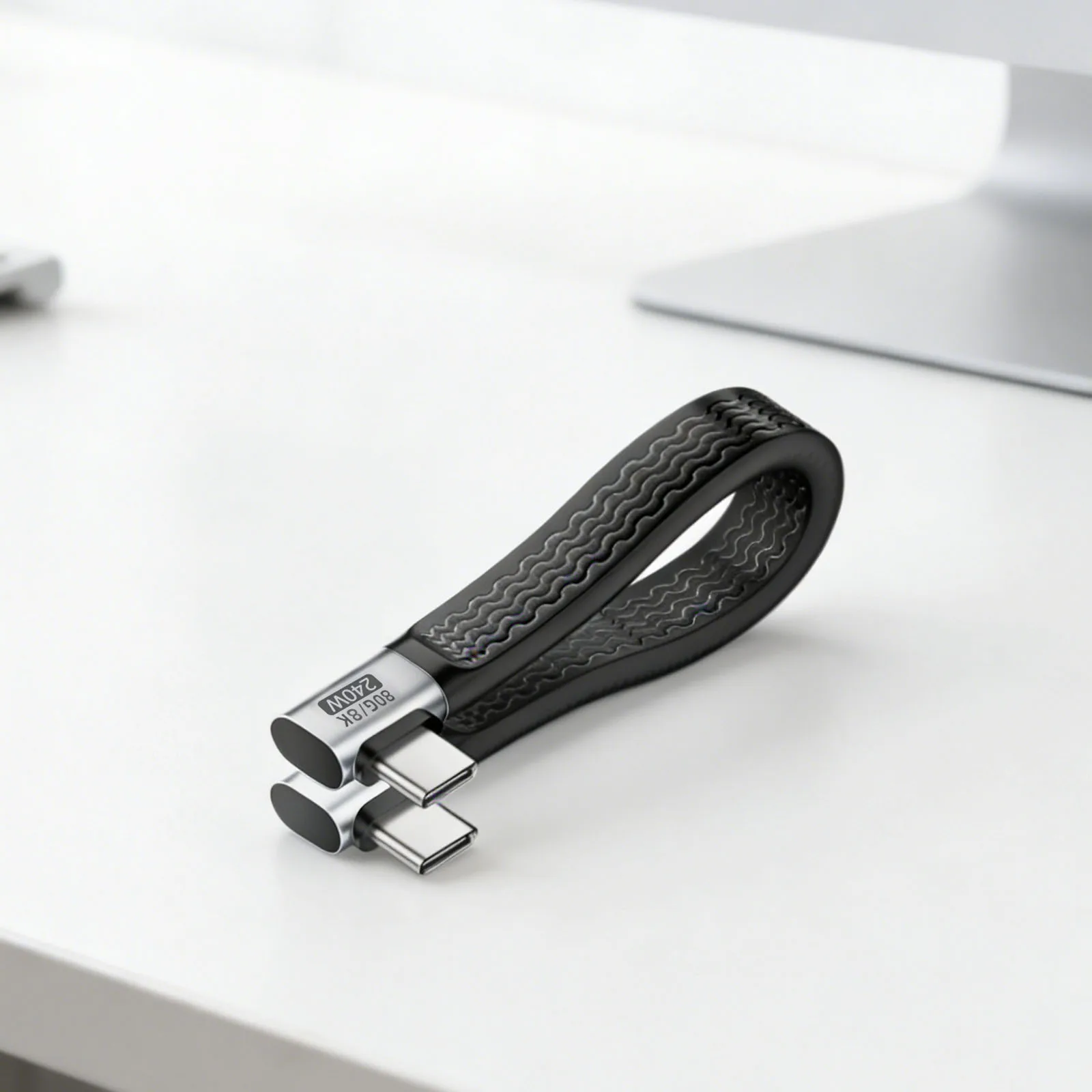 Type-C Soft Flat Cable 240W 8K 60HZ USB4 Charging Cable 80Gbps Data Transfer Flexible Cord 90 Degree Side Bend for Laptop Phone