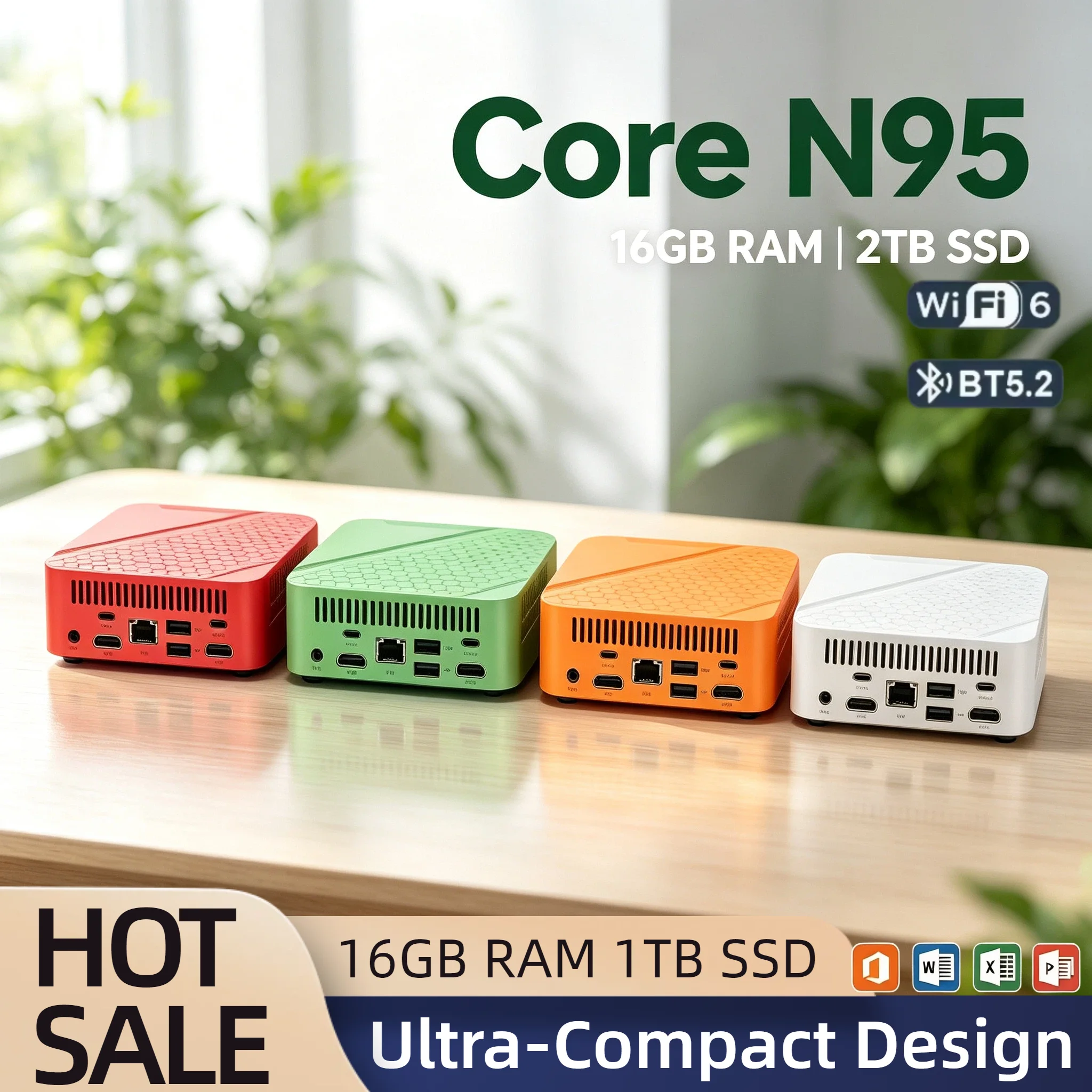 Core N95 Intel Small Desktop 16GB DDR4 2TB NVMe SSD Triple 4K HDMI WiFi6 BT5.2 High Performance Office Home Pro Student PC