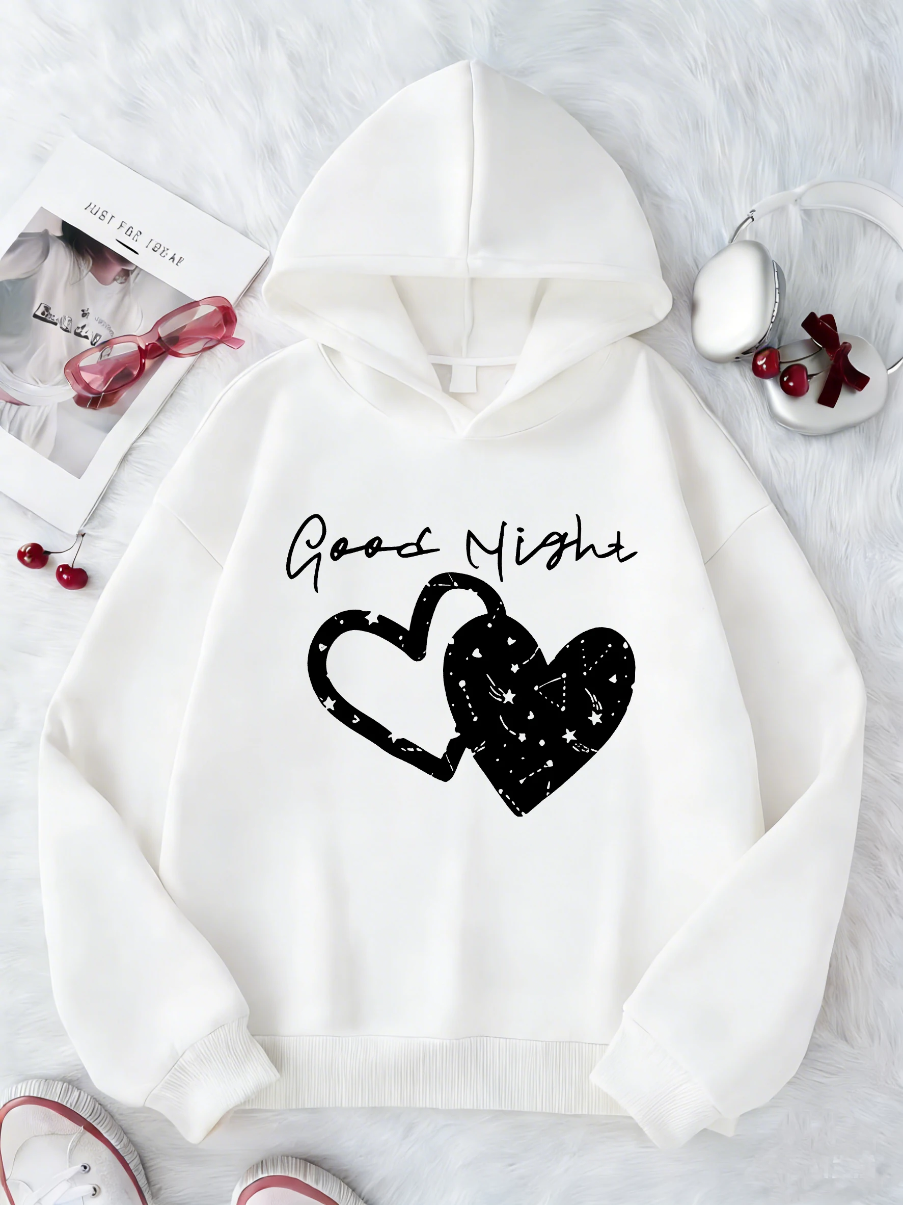 Good Night with Love Hoodie-Sweatshirt mit Herz-Design, lässiger Kapuzenpullover für Jungen und Mädchen, Kapuzenpullover, Kleidung für Kinder
