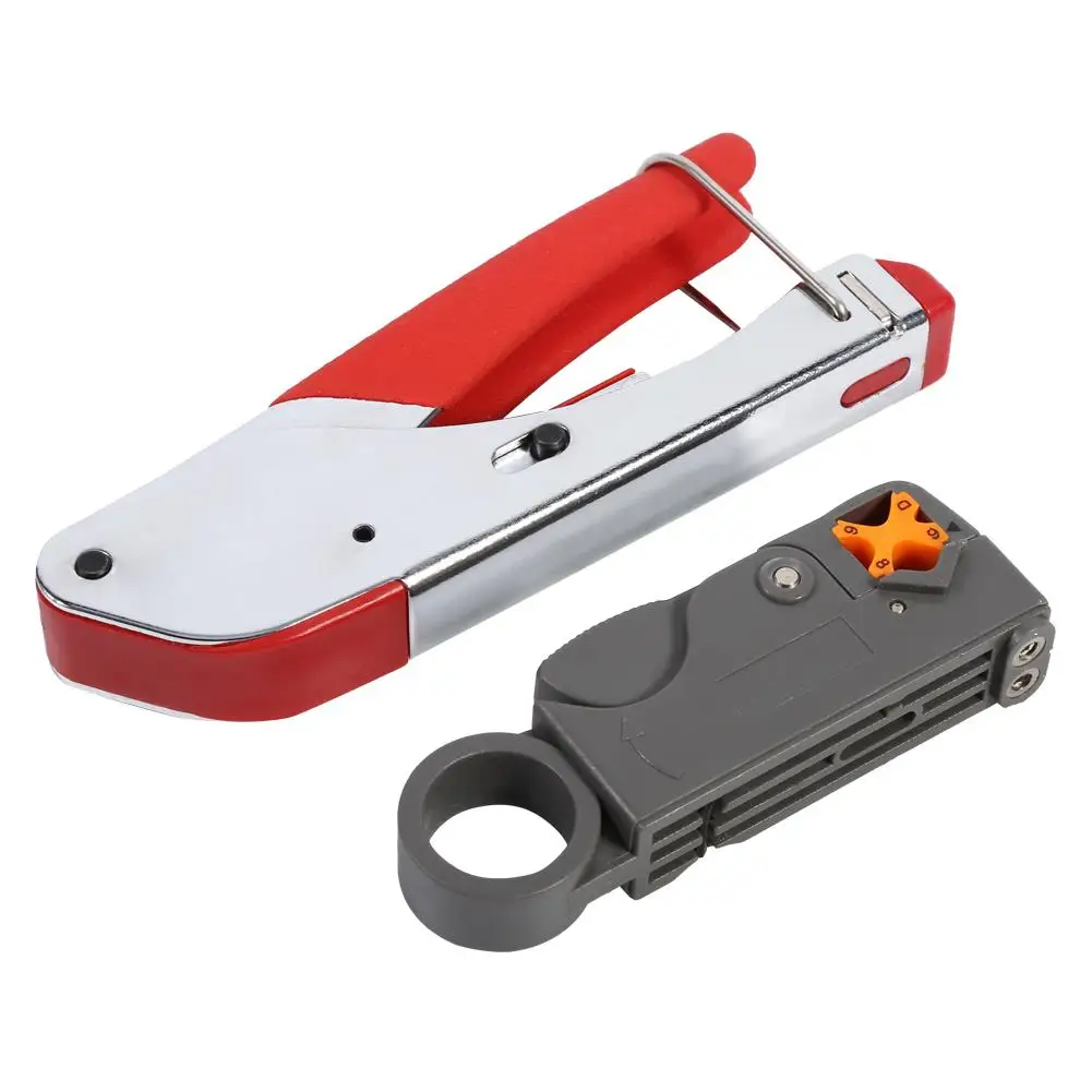 F Type Compression Tool Kit for rg58 RG59 RG6 Coaxial Connectors - Cable Stripper & Crimping Set