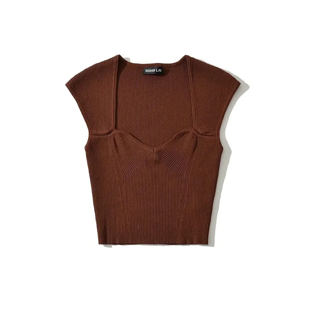 

Women's Retro Hong Kong Style Short Vest Wide Shoulder Strap Square Neck Knitted Top Pure Desire Summer Pullover