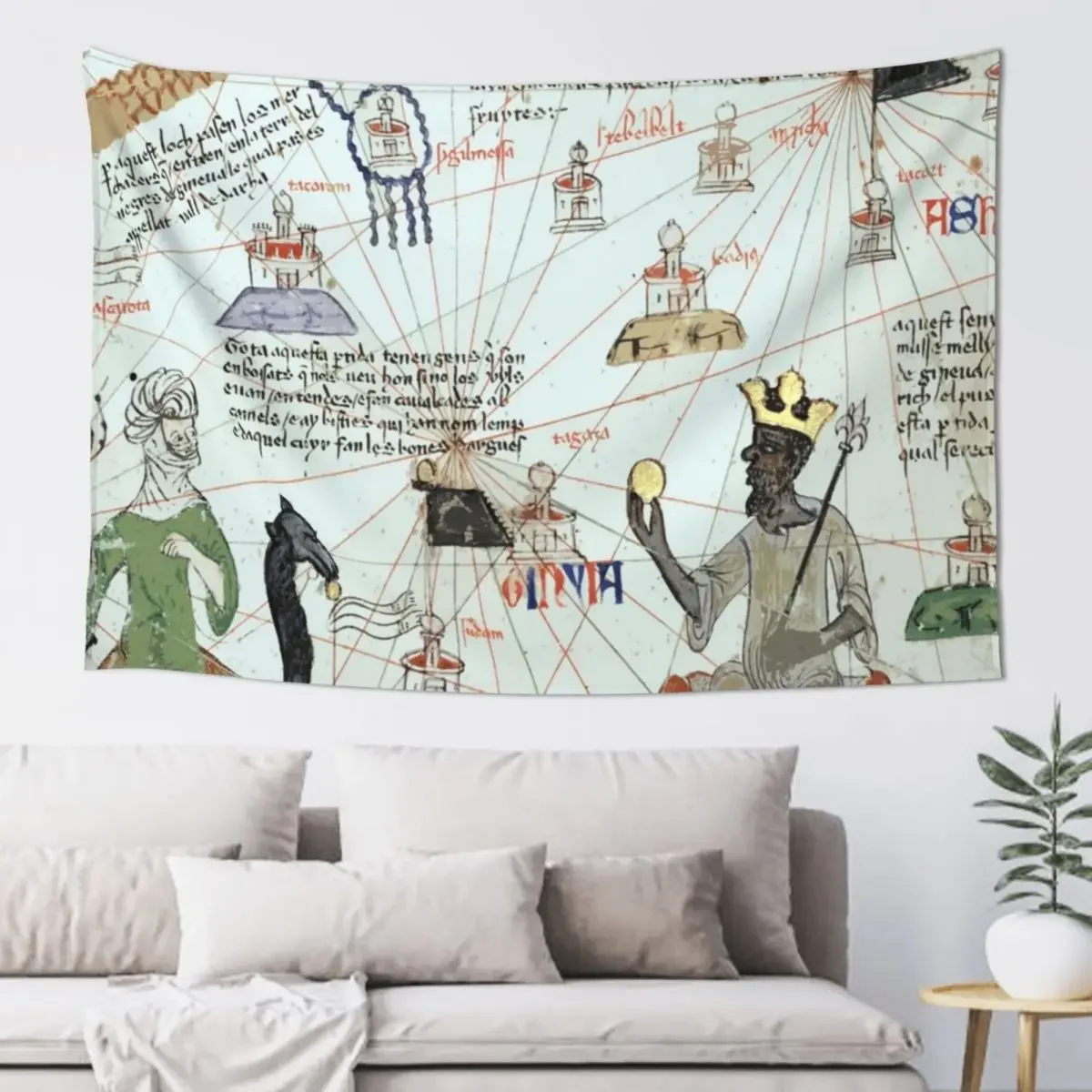 Mansa Musa from the Catalan Atlas Tapestry Bedroom Decor Aesthetic Wall Hanging Wall Tapestry