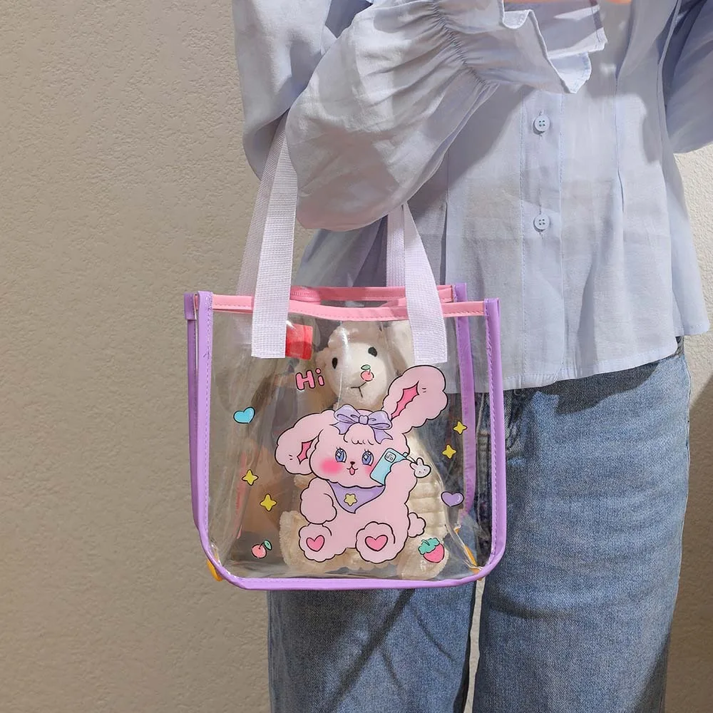 

Cartoon PVC Cartoon Shoulder Bag Rabbit Dog Clear Shoulder Pouch Beach Transparent Handbag Lightweight Cosmetic Bag