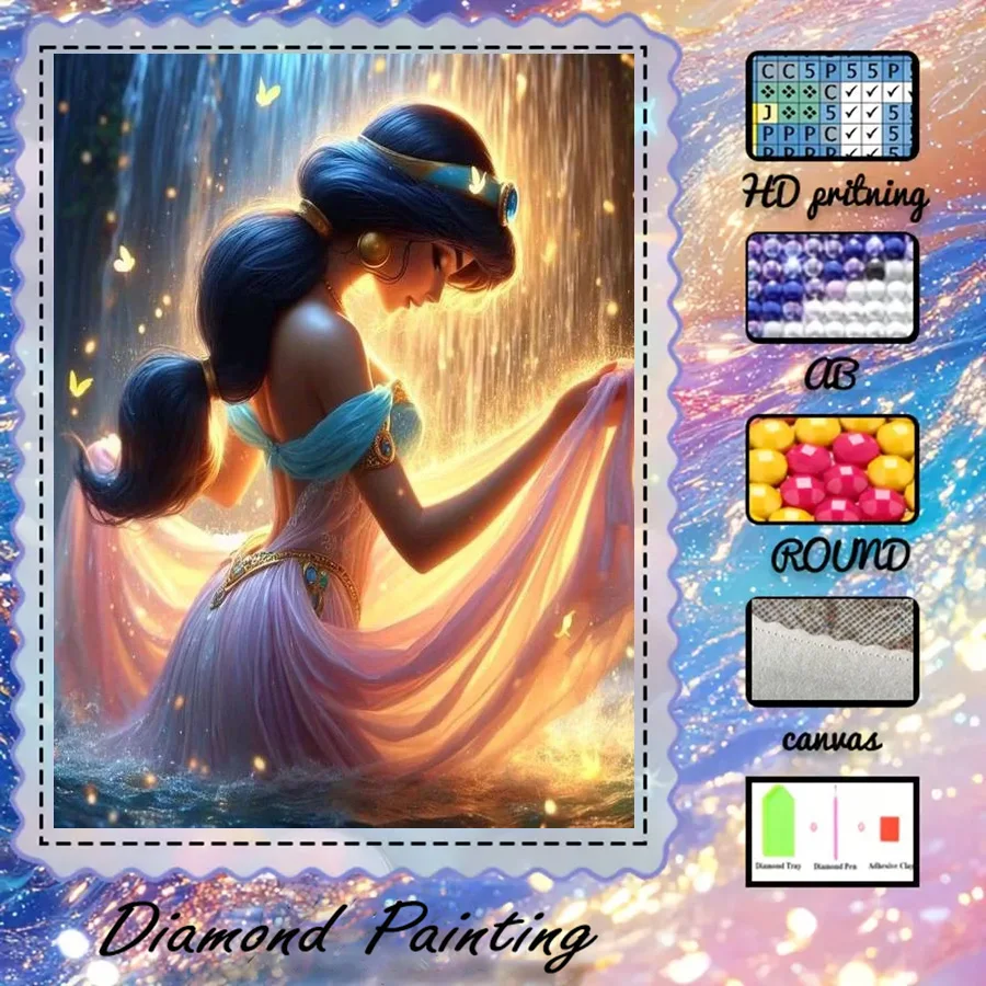 

1 piece - Potdemiel-5D-DIY - Flocking cloth - Special drill - Diamond painting set - Princess, waterfall - Diamond art