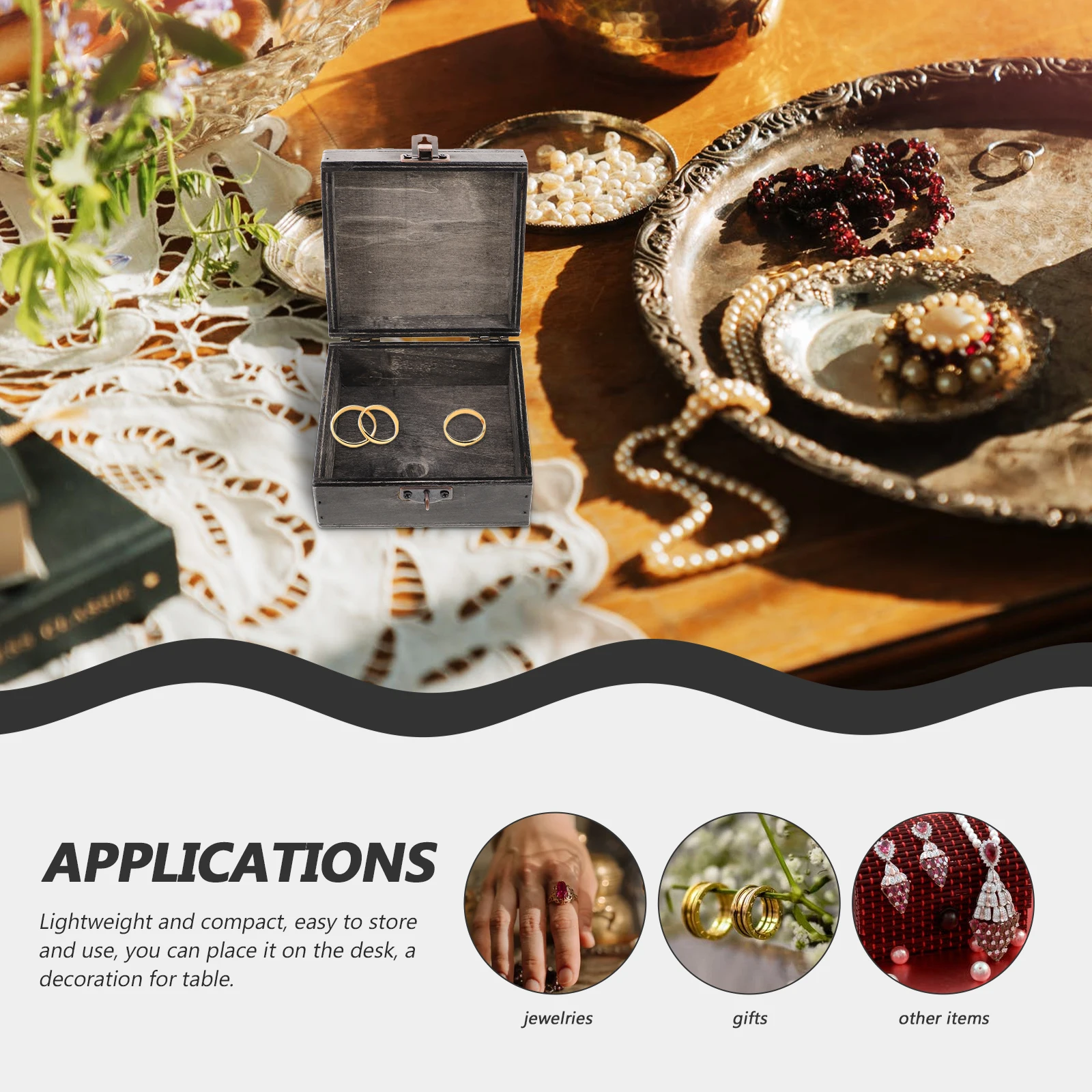 

Chic Delicate Jewelry Storage Case Wood Iron Material Compact Lightweight Decorative Earring Ring Bracelets Holder Small