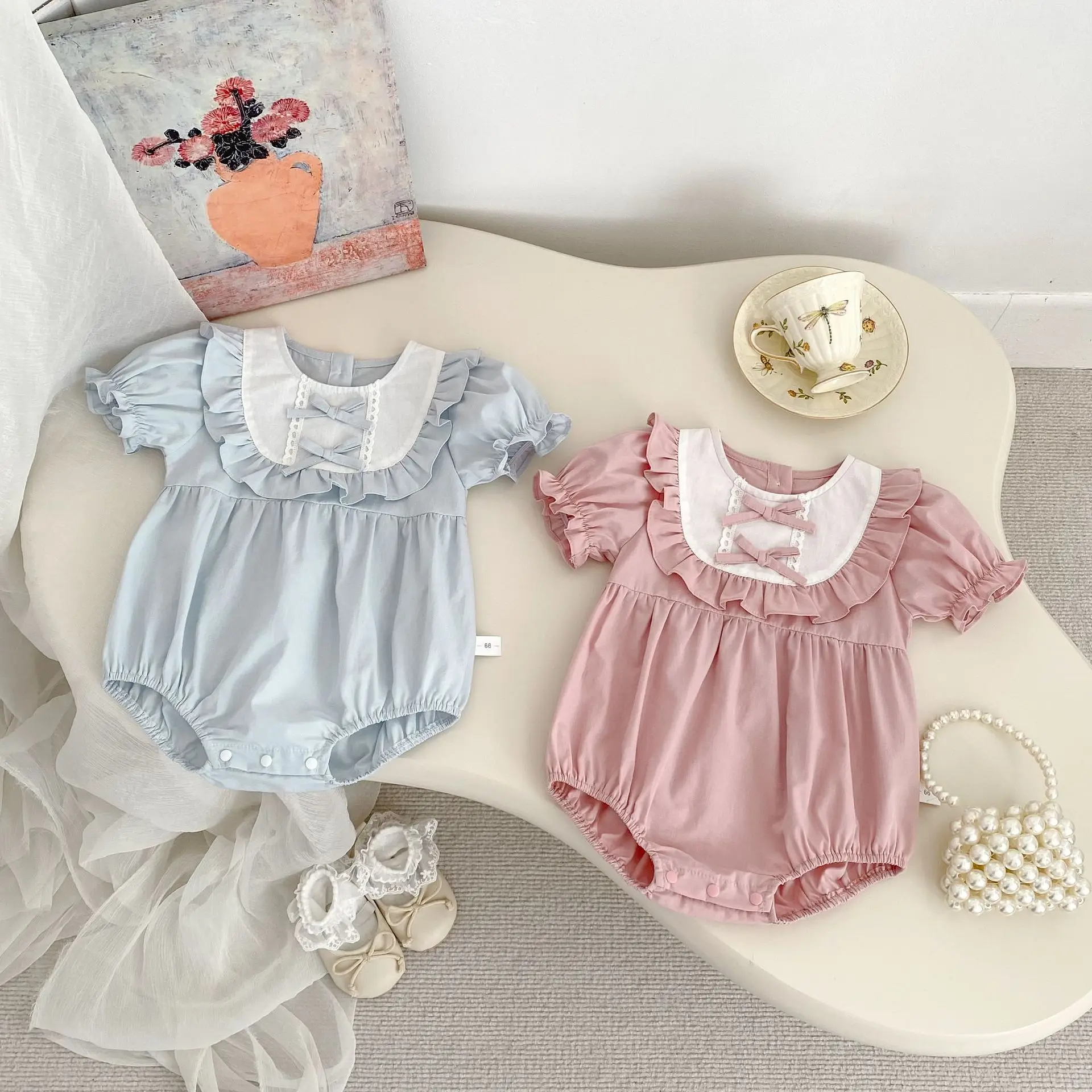 2026 New Baby Summer Outfit with Bow Bubble Short Sleeved Sweet and Beautiful Baby Kids Fashion Rompers