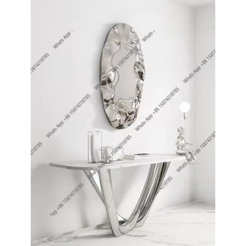 46 C Stainless Steel Oval Mirror Wall Decoration, Designer Art Installation, Large Space, Sales Office