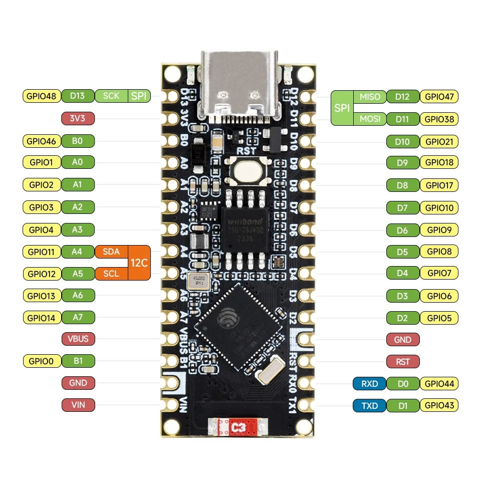 ESP32-S3-Nano Entwicklungsboard ESP32-S3R8 Chip 2,4GHz WiFi Bluetooth LE Dual-Modus – Detail 5