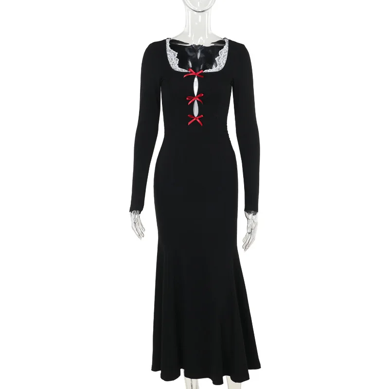 You're My SecExamen-Robe gothique à manches longues et col carré pour femme, t-shirts en queue de poisson, robe de batterie con, costume d'Halloween, patchwork, nouveau