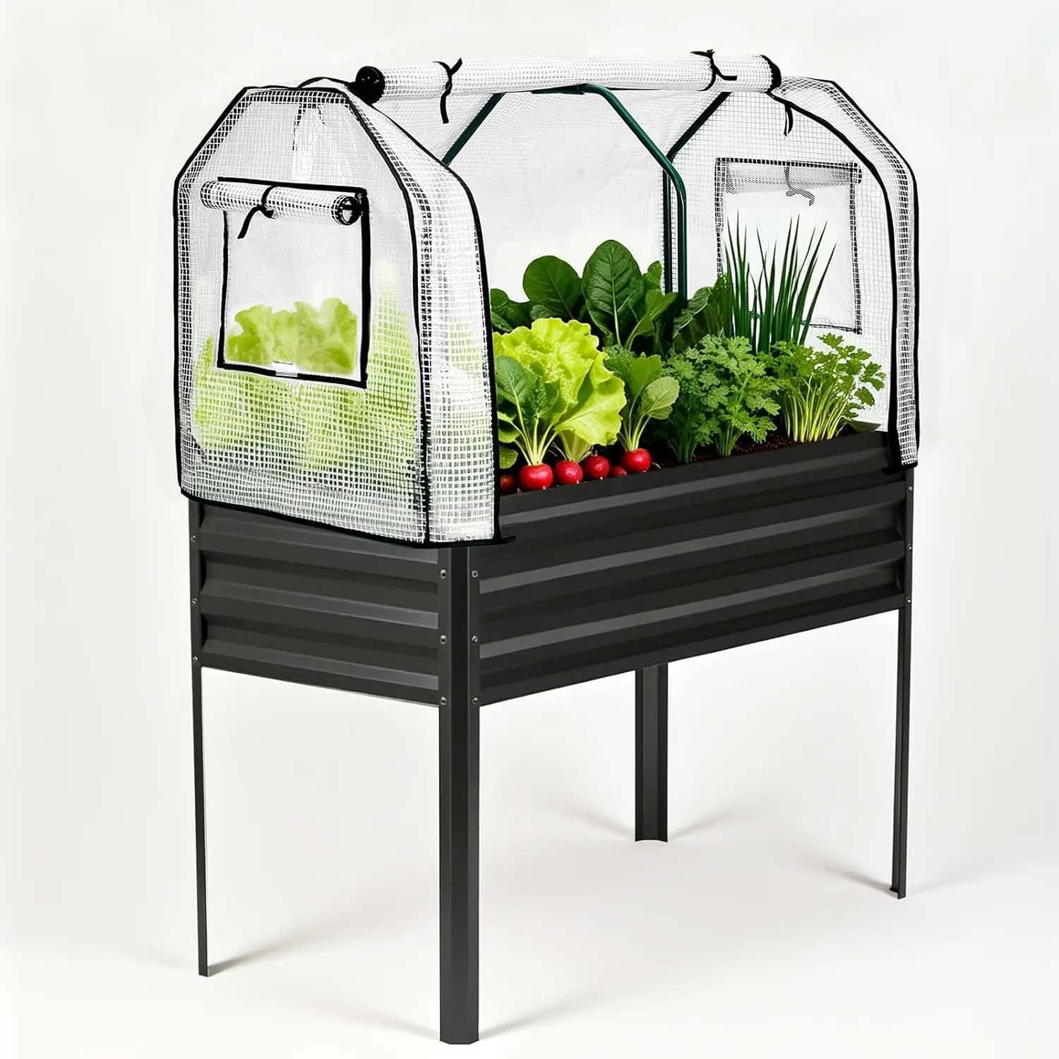 

Raised Garden Bed with Legs,Galvanized Metal Elevated Garden Bed with Cover & Built-in Spray Tube, Raised Planter Box