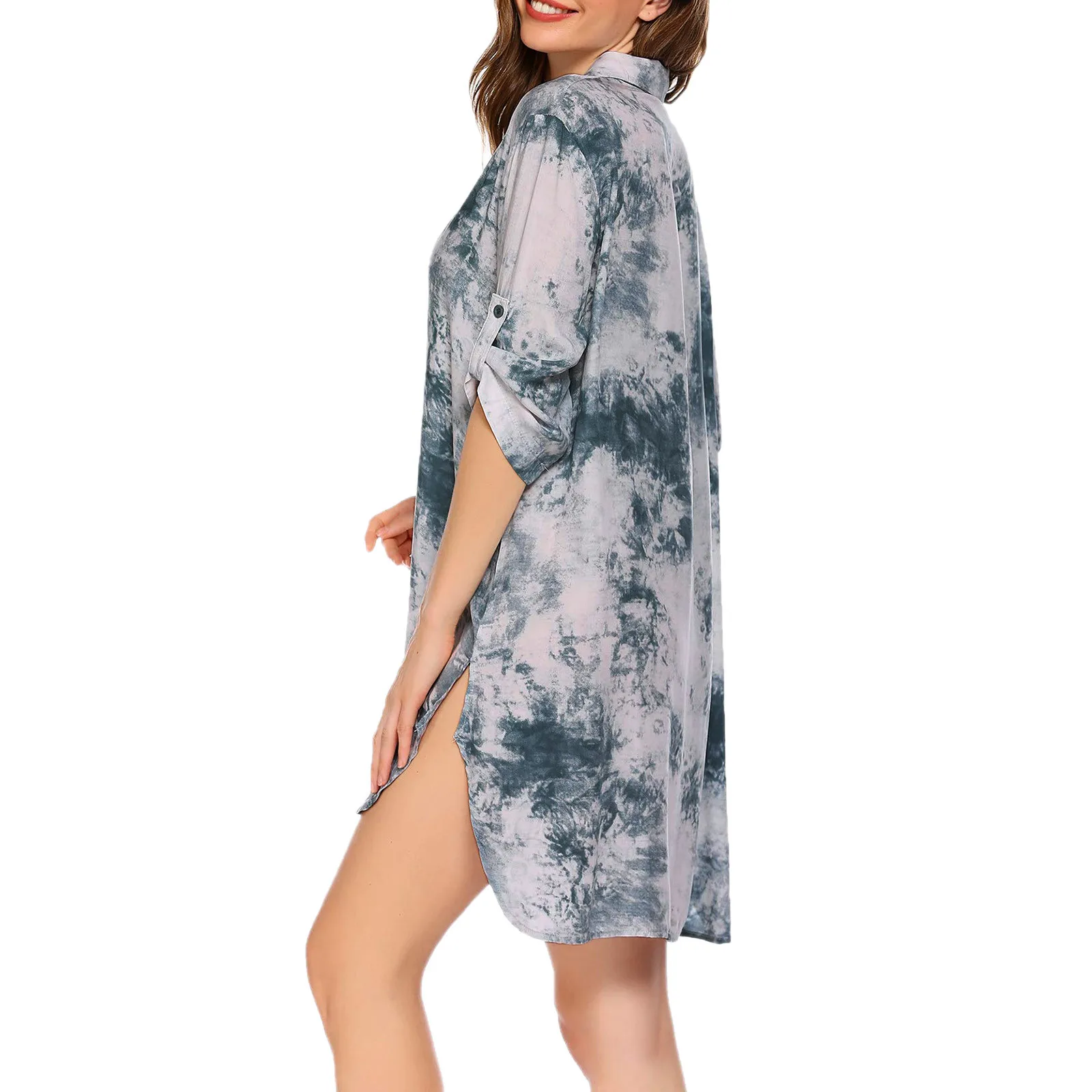 Tie Dye Bikini Cover Up Summer Lapel Shirt Dress Women Swimsuit Cover-ups Bathing Suit Ladies Beach Wear Tunic