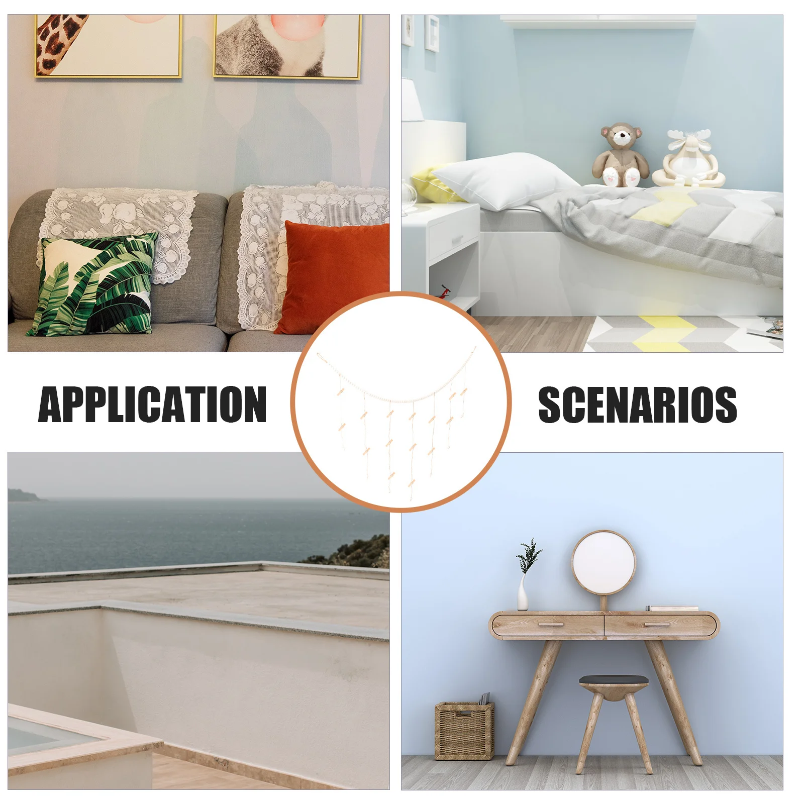 

Wooden Beads Garland Wall Photo Holder Beautiful Romantic Design Photo Card Memo Note Display Home Decor Wooden Beads Garland